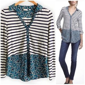 Anthropologie Postmark Woven Borders Blouse XS
